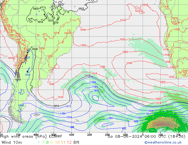 High wind areas ECMWF So 08.06.2024 06 UTC