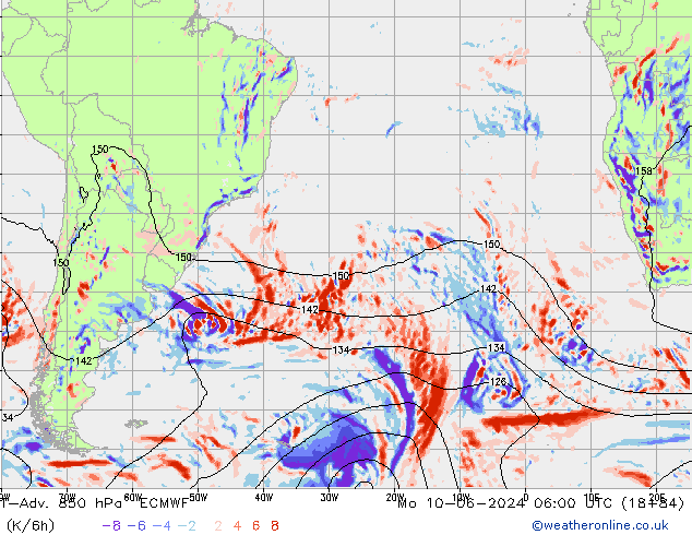 T-Adv. 850 hPa ECMWF lun 10.06.2024 06 UTC