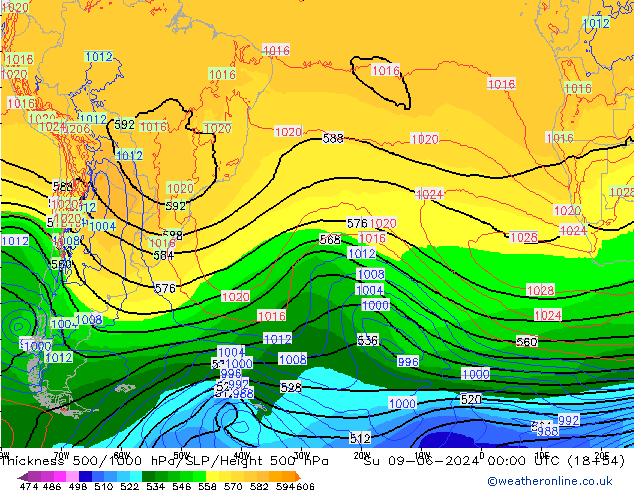 Thck 500-1000hPa ECMWF dom 09.06.2024 00 UTC