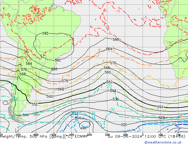 Z500/Rain (+SLP)/Z850 ECMWF dom 09.06.2024 12 UTC