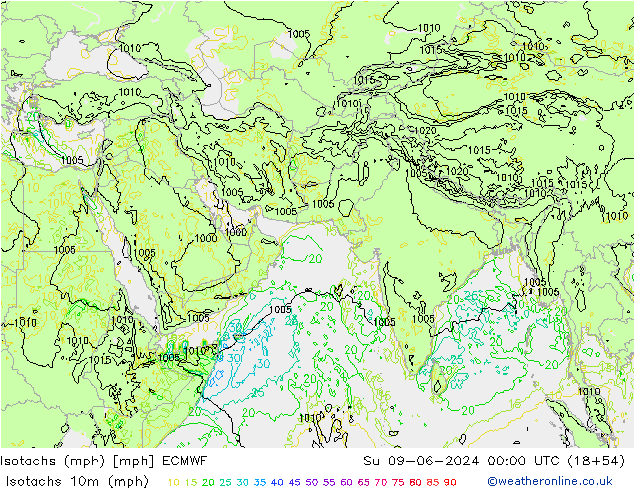 Isotachs (mph) ECMWF  09.06.2024 00 UTC