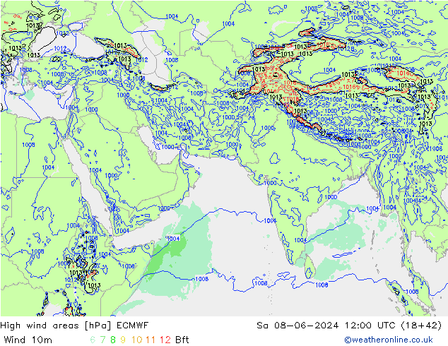 High wind areas ECMWF  08.06.2024 12 UTC