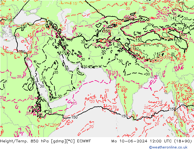 Hoogte/Temp. 850 hPa ECMWF ma 10.06.2024 12 UTC