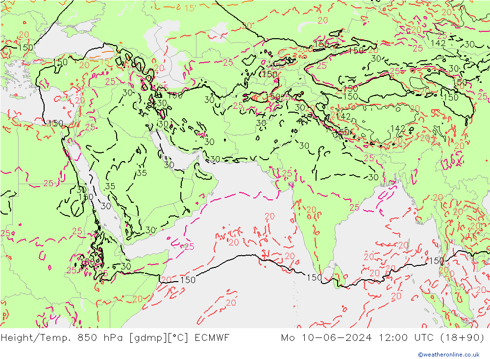 Géop./Temp. 850 hPa ECMWF lun 10.06.2024 12 UTC