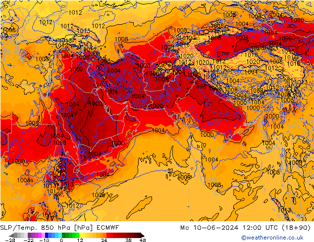 SLP/Temp. 850 hPa ECMWF Mo 10.06.2024 12 UTC