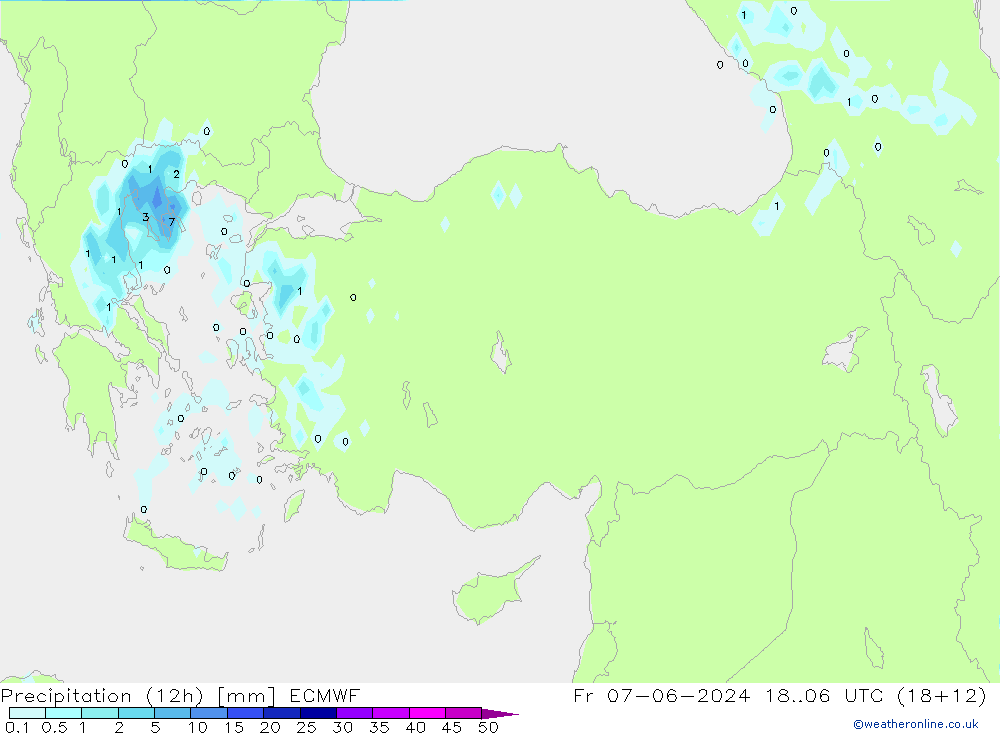 Precipitation (12h) ECMWF Pá 07.06.2024 06 UTC