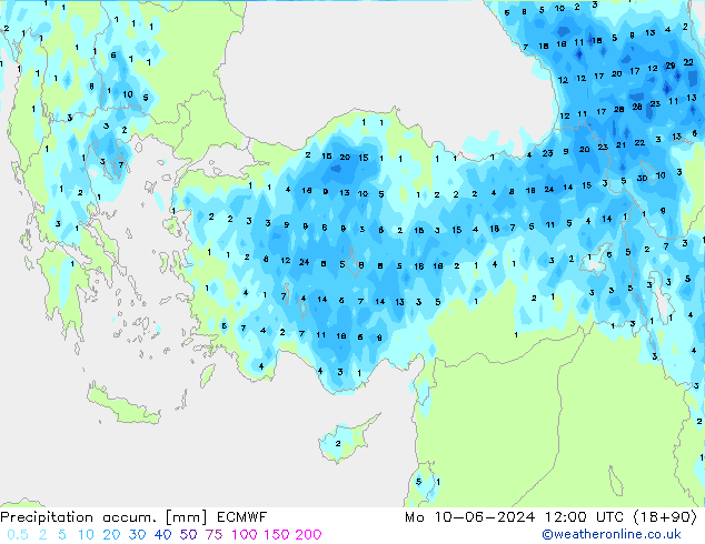 Toplam Yağış ECMWF Pzt 10.06.2024 12 UTC