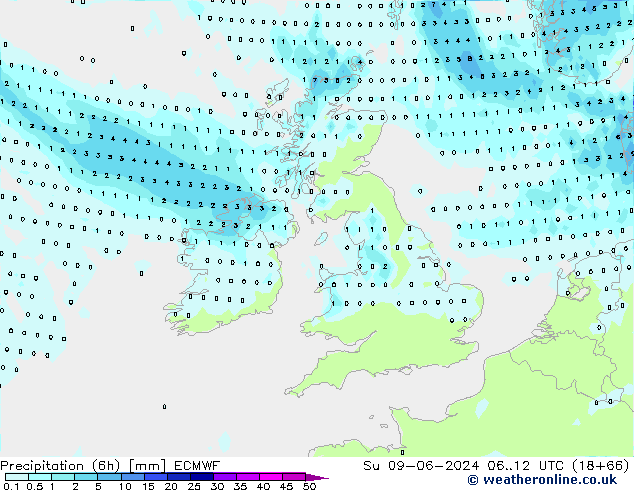 Z500/Rain (+SLP)/Z850 ECMWF dom 09.06.2024 12 UTC