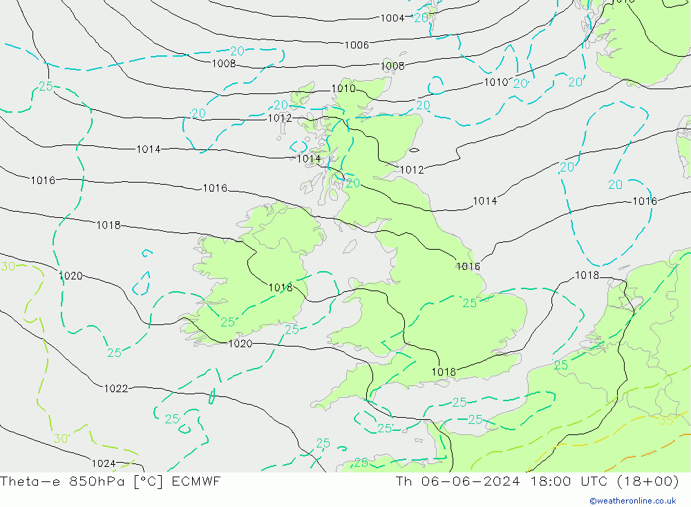 Theta-e 850гПа ECMWF чт 06.06.2024 18 UTC