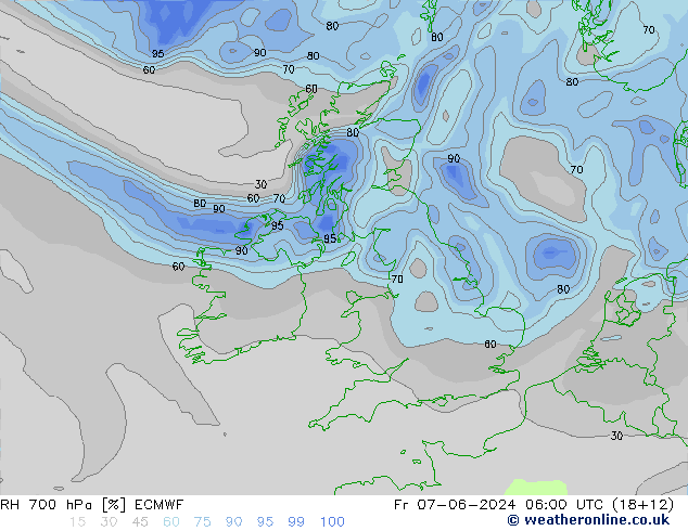 RH 700 hPa ECMWF Sex 07.06.2024 06 UTC