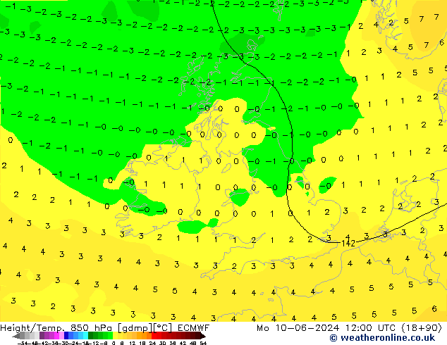 Height/Temp. 850 hPa ECMWF Po 10.06.2024 12 UTC