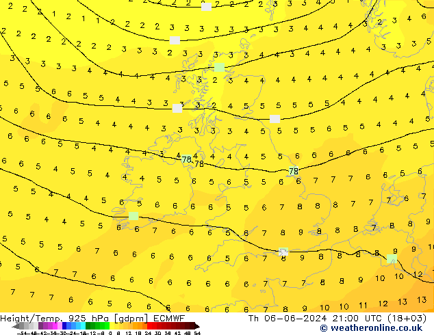 Height/Temp. 925 hPa ECMWF Th 06.06.2024 21 UTC