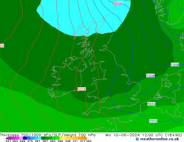 Thck 700-1000 hPa ECMWF Mo 10.06.2024 12 UTC