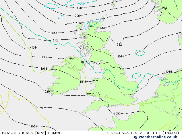 Theta-e 700hPa ECMWF jue 06.06.2024 21 UTC