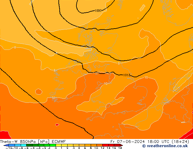 Theta-W 850hPa ECMWF ven 07.06.2024 18 UTC