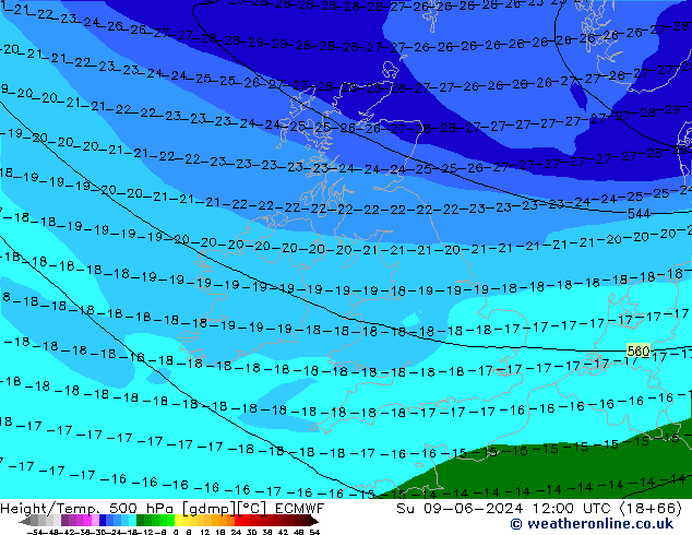 Z500/Rain (+SLP)/Z850 ECMWF dom 09.06.2024 12 UTC