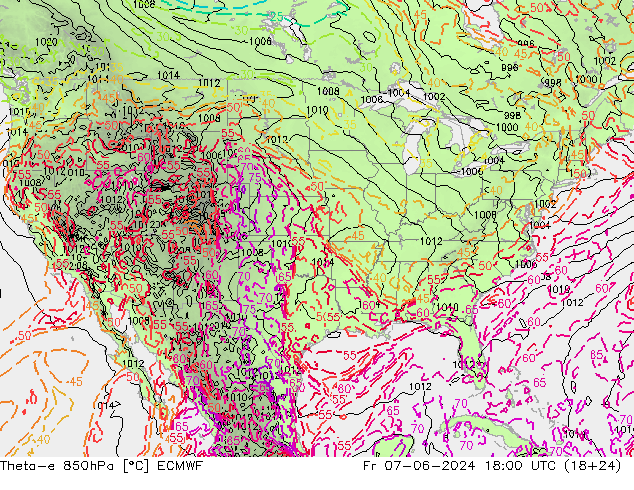 Theta-e 850hPa ECMWF Fr 07.06.2024 18 UTC