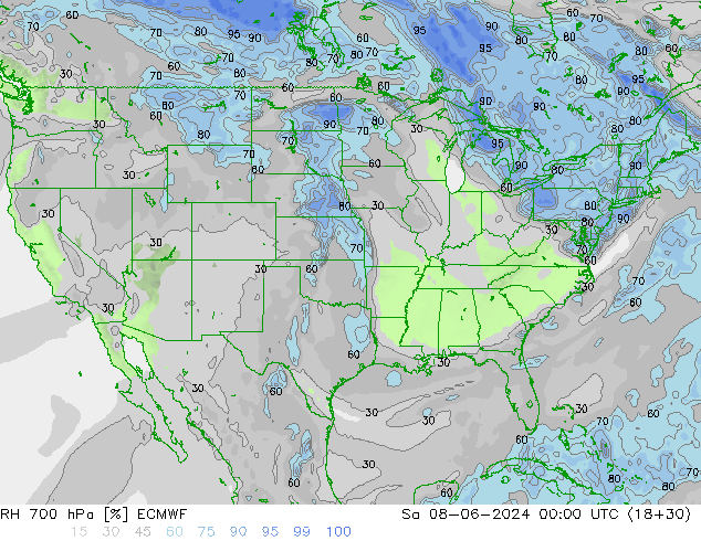 RH 700 hPa ECMWF sab 08.06.2024 00 UTC