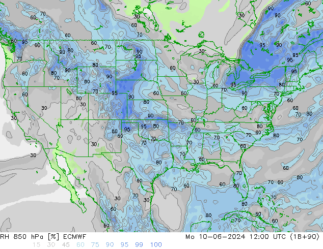 RH 850 hPa ECMWF Mo 10.06.2024 12 UTC