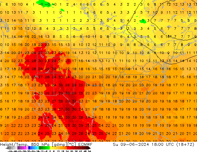 Height/Temp. 850 hPa ECMWF Su 09.06.2024 18 UTC