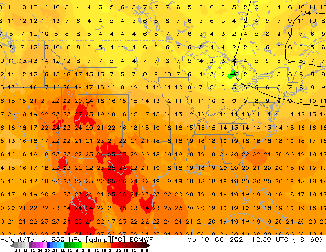 Height/Temp. 850 hPa ECMWF Po 10.06.2024 12 UTC