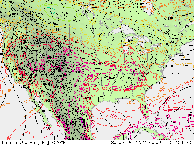 Theta-e 700hPa ECMWF Dom 09.06.2024 00 UTC