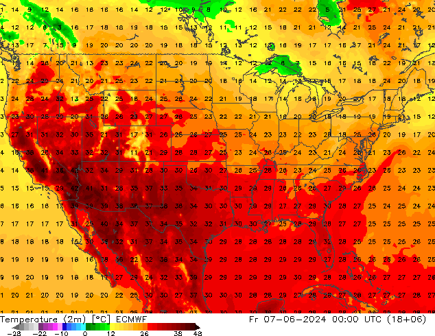 Temperature (2m) ECMWF Fr 07.06.2024 00 UTC