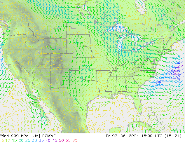 Wind 900 hPa ECMWF Fr 07.06.2024 18 UTC