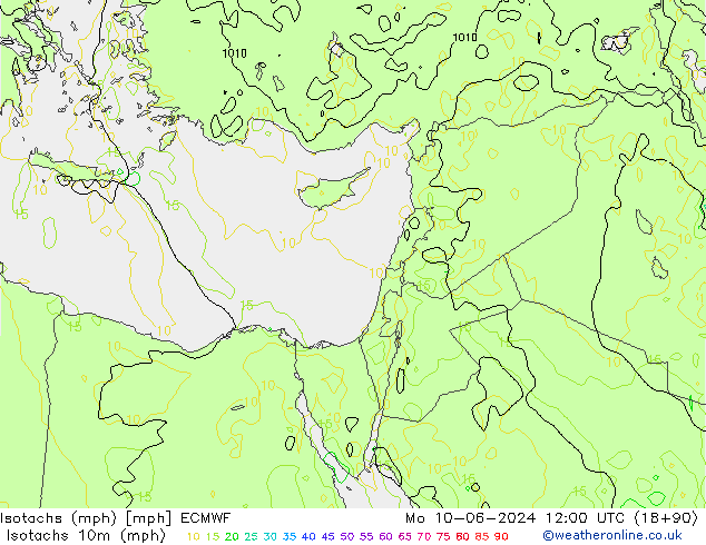 Isotachs (mph) ECMWF lun 10.06.2024 12 UTC