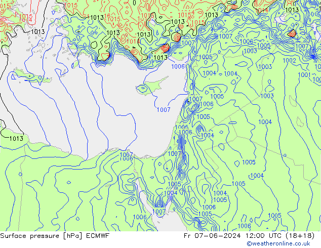 Surface pressure ECMWF Fr 07.06.2024 12 UTC