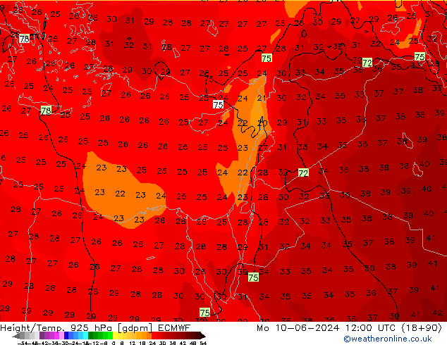 Hoogte/Temp. 925 hPa ECMWF ma 10.06.2024 12 UTC