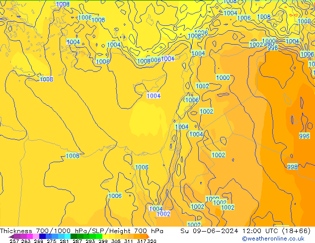 Thck 700-1000 hPa ECMWF Dom 09.06.2024 12 UTC