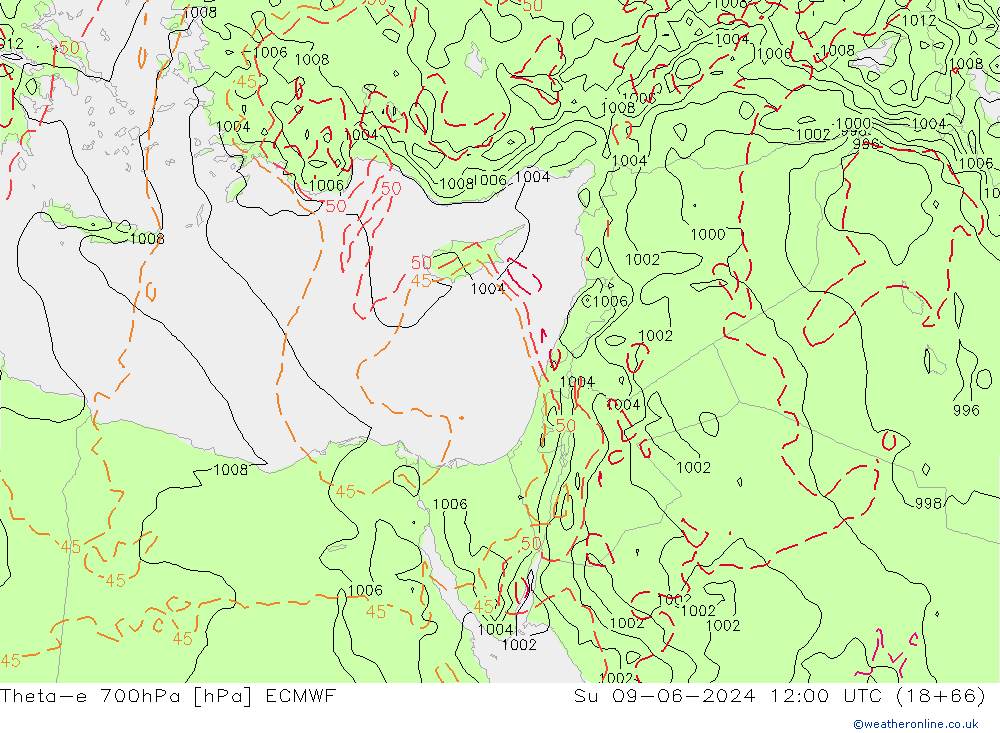 Theta-e 700hPa ECMWF dom 09.06.2024 12 UTC