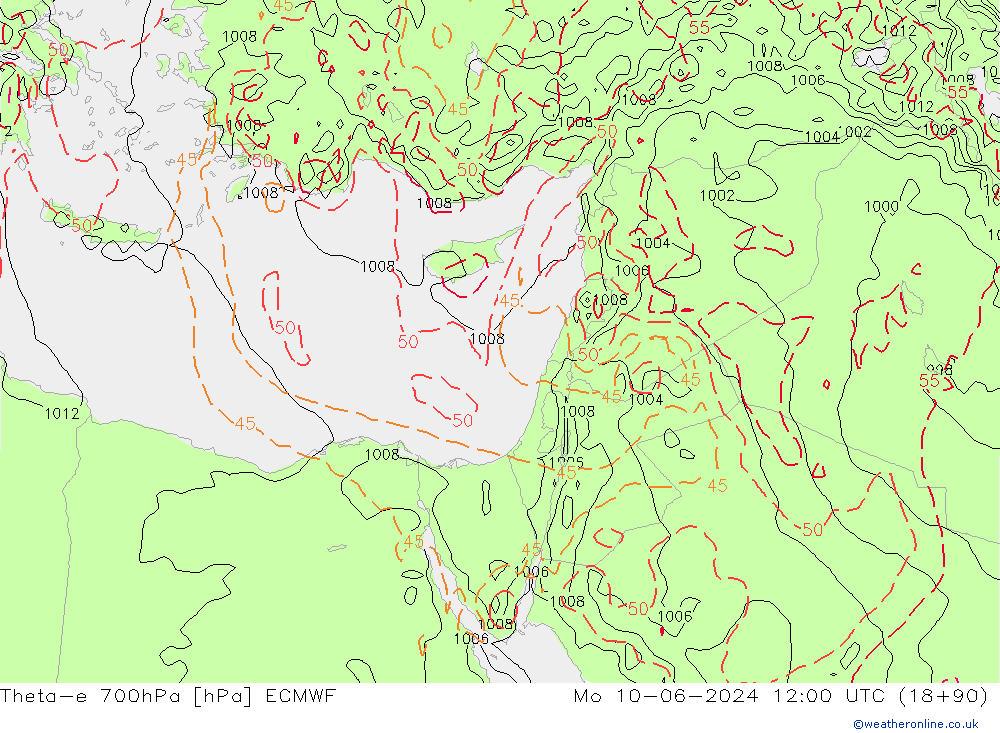 Theta-e 700hPa ECMWF ma 10.06.2024 12 UTC