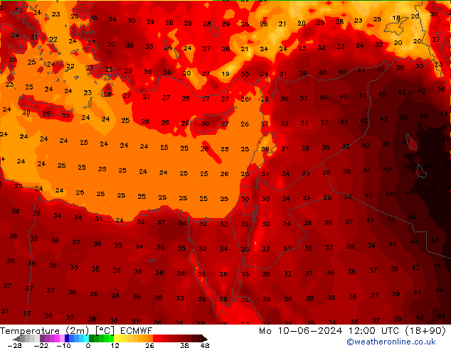 карта температуры ECMWF пн 10.06.2024 12 UTC