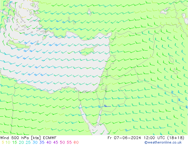 Wind 500 hPa ECMWF Fr 07.06.2024 12 UTC