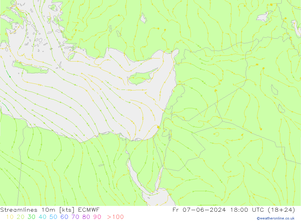 Stroomlijn 10m ECMWF vr 07.06.2024 18 UTC