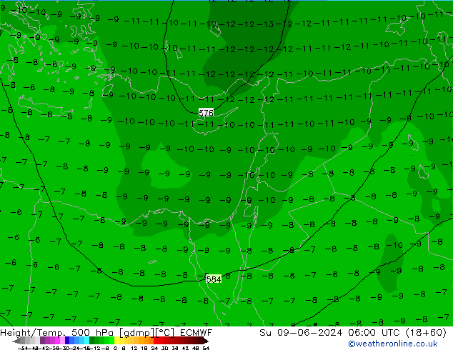 Height/Temp. 500 hPa ECMWF Su 09.06.2024 06 UTC