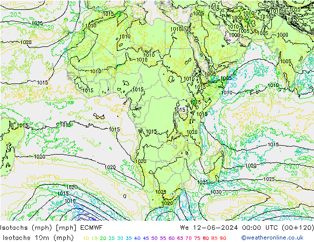 Izotacha (mph) ECMWF śro. 12.06.2024 00 UTC