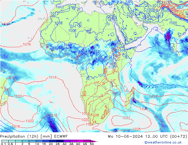 Yağış (12h) ECMWF Pzt 10.06.2024 00 UTC