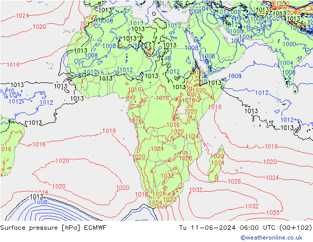 Presión superficial ECMWF mar 11.06.2024 06 UTC