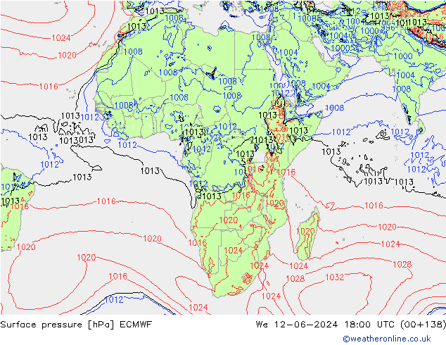 Yer basıncı ECMWF Çar 12.06.2024 18 UTC