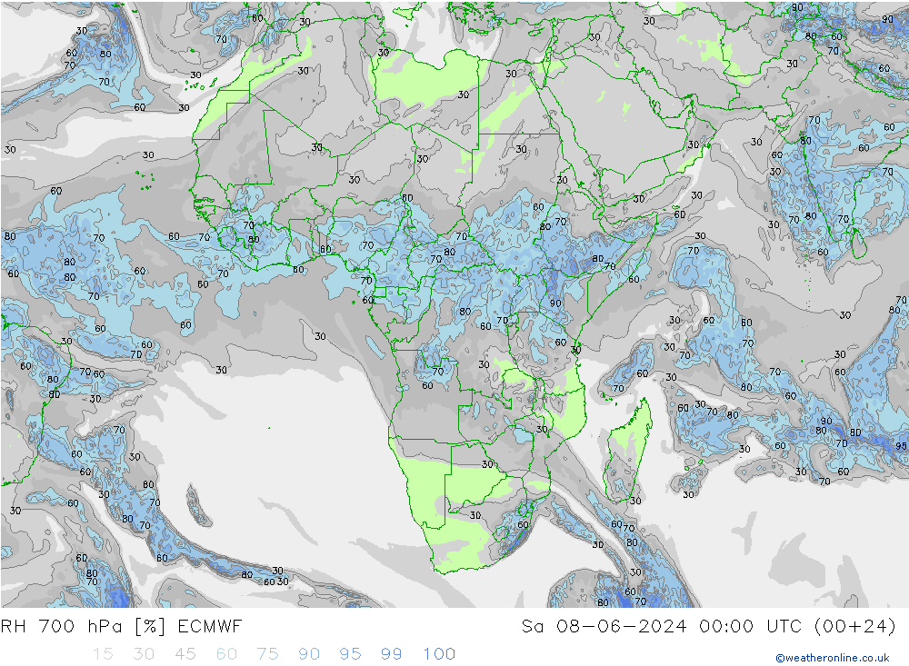 RH 700 гПа ECMWF сб 08.06.2024 00 UTC