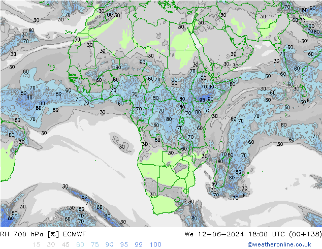 RH 700 hPa ECMWF We 12.06.2024 18 UTC