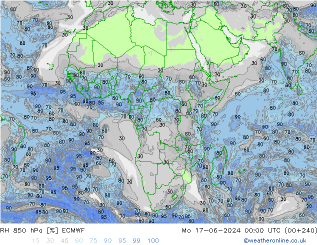 RH 850 hPa ECMWF Mo 17.06.2024 00 UTC