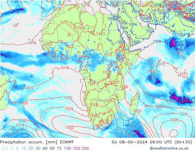 Précipitation accum. ECMWF sam 08.06.2024 06 UTC