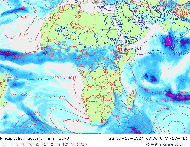 Precipitation accum. ECMWF Su 09.06.2024 00 UTC