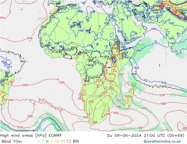 yüksek rüzgarlı alanlar ECMWF Paz 09.06.2024 21 UTC