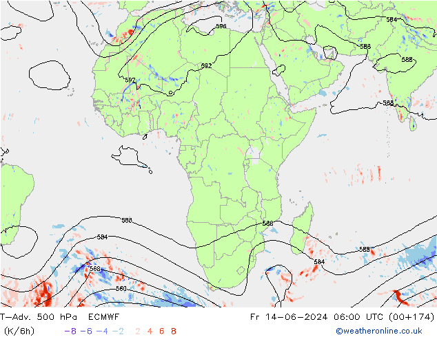 T-Adv. 500 hPa ECMWF Sex 14.06.2024 06 UTC