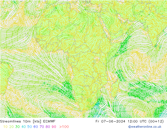 Linha de corrente 10m ECMWF Sex 07.06.2024 12 UTC